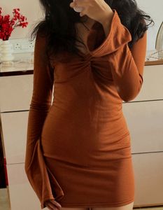 Pinterest Brown Long Sleeve Mini Dress