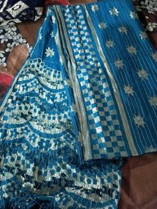 Teal Blue Embellished Dupatta