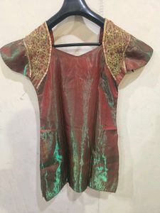 Orange to green colourshift suit patiala set