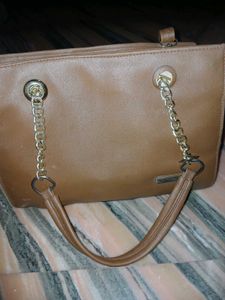 Brown Handbag with Chain Detail