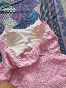 Pink Embroidered Peplum Tank