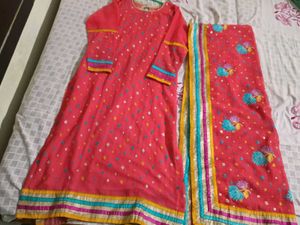 rose pink kurta set with heavy dupatta