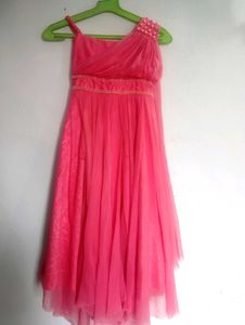 Pink One-Shoulder Party Dress With Hair Band Bangl