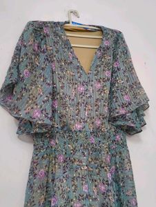 A Line Blue Floral Dress (M)
