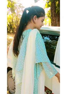 Blue & White Printed Kurti Set
