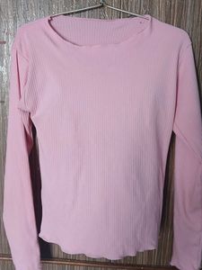 Pink Ribbed Long Sleeve Top
