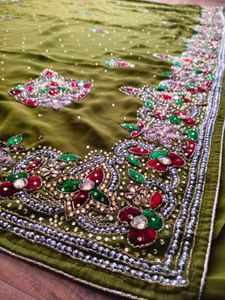 mehandi Green heavy handwork Saree