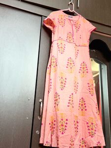 Cotton Floral Pink Peach Kurti Anarkali
