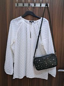 Classy White blouse Top With Self Design fabric