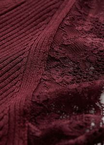 H&amp;M Maroon Ribbed Top with Lace