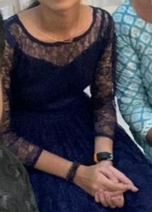 Blue Net Fabric Frock For Women
