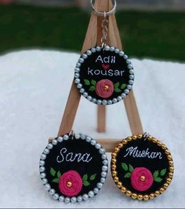 Hand Embroidered Name Keychain