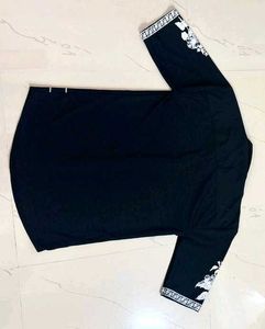Black Graphic Print Downshoulder Shirt