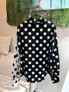 Polka Dot Two-Tone Blouse