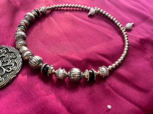 Silver Oxide Necklace With Earring