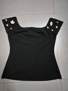 Black Top With White Flowers