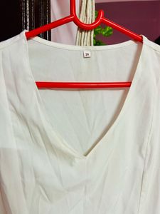White V-Neck Blouse - Size 34