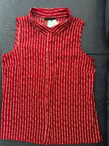 Red & White Striped Sleeveless Shirt