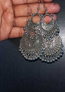 Oxidized Silver Jhumka Earrings