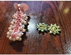 Pearl &amp; Stone hair clip and flower earrings