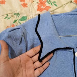 Korean Blue Cropped Cardigan Top