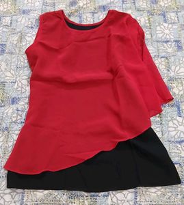 Athena Red Cut Sleeves Flutter Top