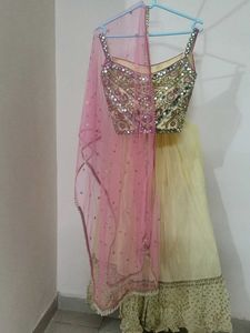 Yellow-pink Lehenga Choli Set with Dupatt