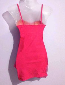 PINK BELLY CUT STYLE NET DRESS FOR WOMEN