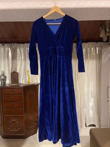 Elegant Navy Blue  Velvet Maxi Dress