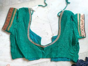 Green Saree Blouse with Embellishments