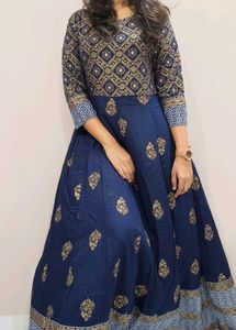 Navy & Gold Print Ethnic Dress