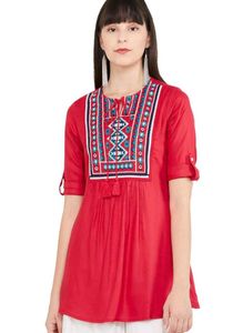 Red Embroidered Tunic Top