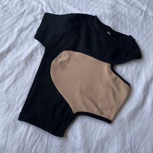 SHEIN INSPIRED Black &amp; Beige Y2k Asymmetrical Hem