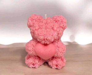 Red Rose Teddy Bear Candle - Handmade