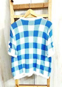 Blue Plaid Floral Cardigan size-40