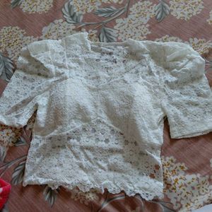 White Lace Puff Sleeve Top