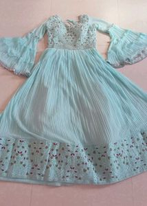 Frillled Embroidered Ingegment Gown