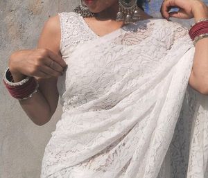 Women White Net Saree