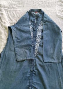 Denim Embroidered Button-Down Dress