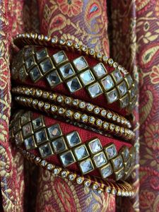 Kundan Silk Thread Bangles Set Red