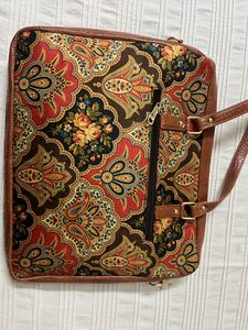 Vintage Tapestry Leather Trim Bag