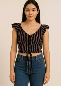 Striped Ruffle Crop Top