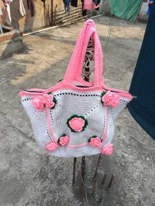 Crochet Floral Tote Bag