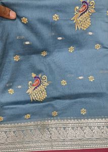 Elegant gray Embroidered Saree