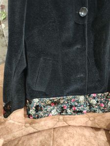 Women Black Overcoat With Embroidery