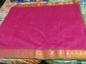 Pink And Green Silk Cotton Saree