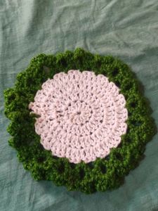 Crochet Coaster - Green and White Handmade