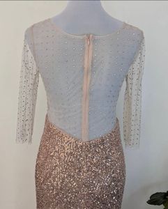 Rose Gold Sequin Gown with Sheer Sleeves