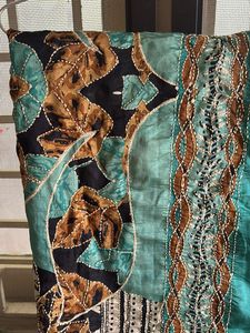 Tussar Silk Green And Cream Saree