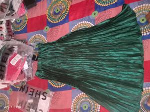 Elegant Green luxury Pleated Skirt
